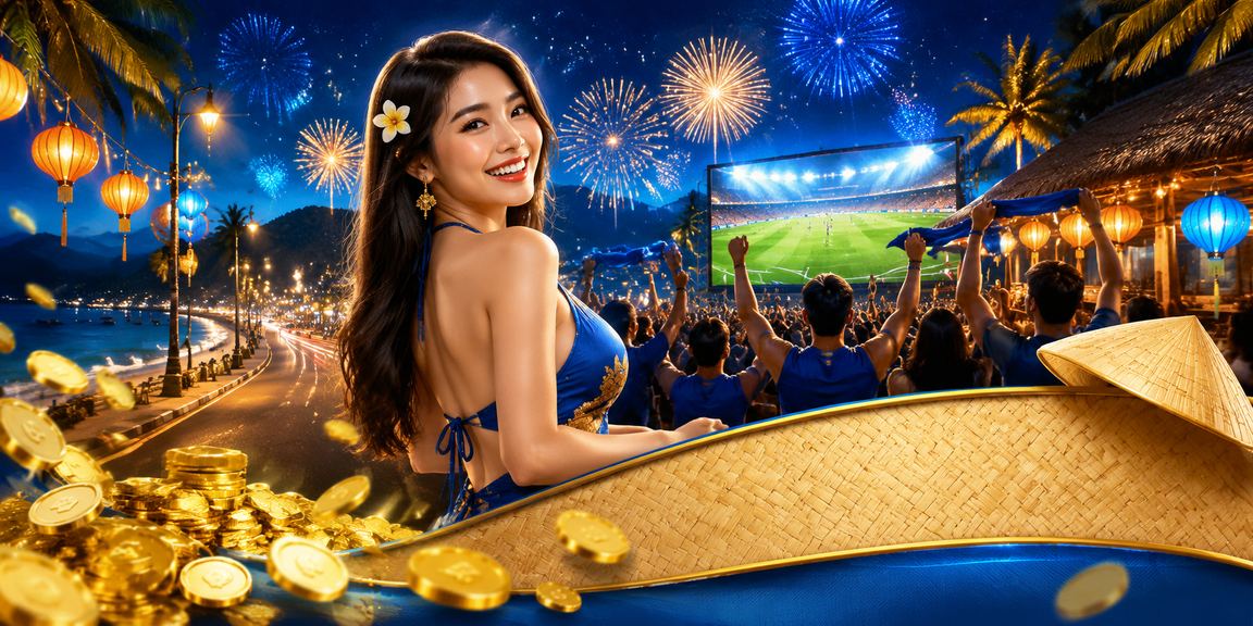 Người phụ nữ Mũi Né đội nón lá xem thông tin cá cược thể thao bên bờ biển